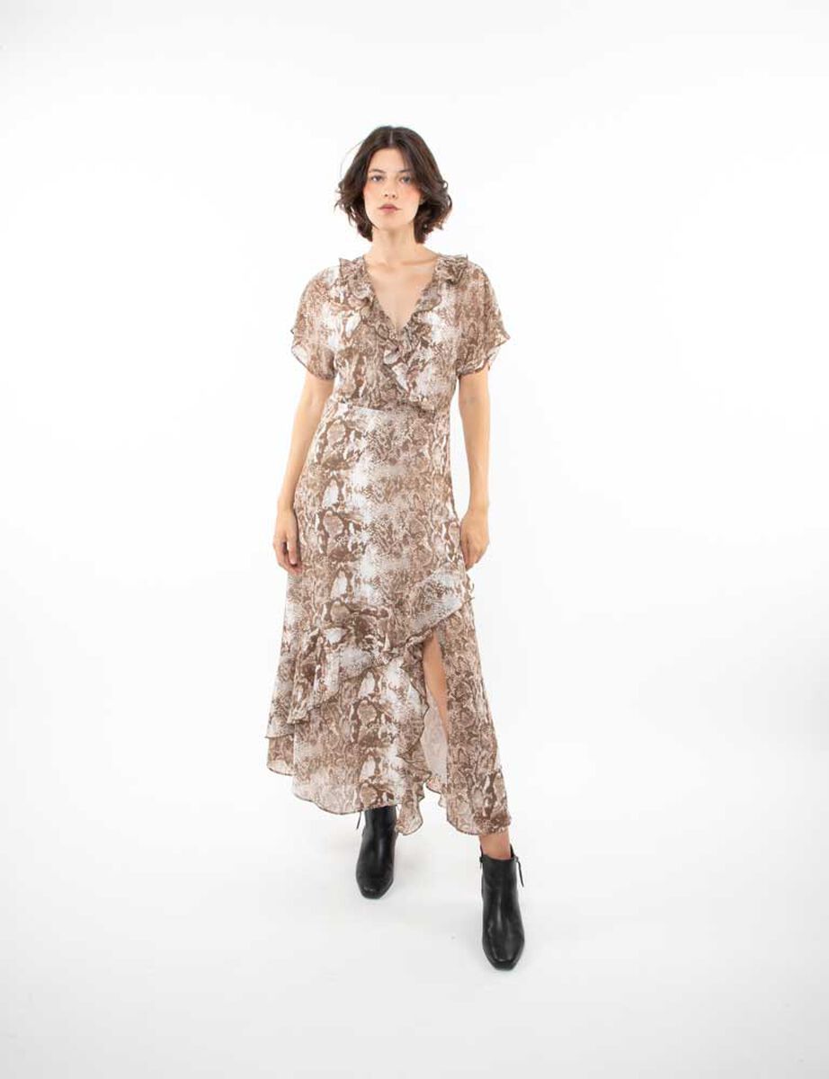 Vestido Maxi Estampado Manga Corta Mujer Zibel