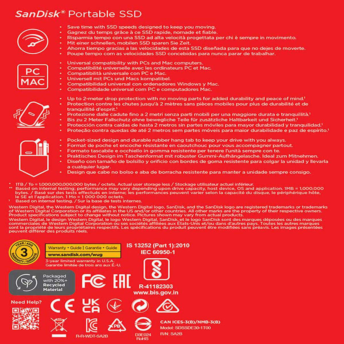 Ssd Portable Sandisk SDSSDE30-1T00-G26 1TB
