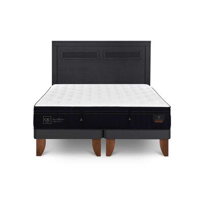 Cama Europea CIC Base Dividida King Súper Premium + Respaldo Milan Negro