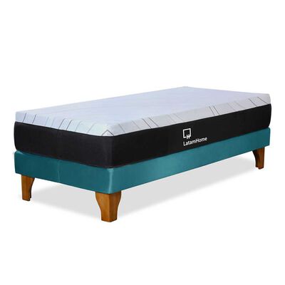 Imagen 1 del producto Cama Europea Latam Home 1 Plaza Zen Top Foam Hybrid Velvet Turquesa