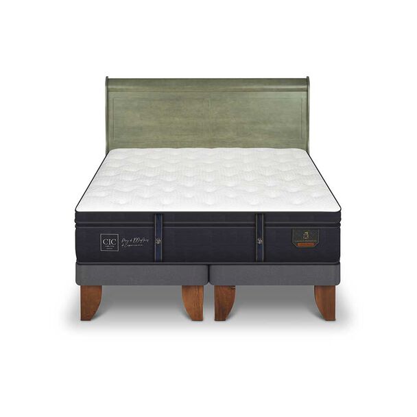 Cama Europea CIC Base Dividida King Grand Premium + Respaldo Miro Olivo