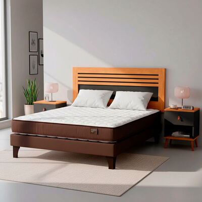 Cama Europea Rosen 2 Plazas Ergo T + Respaldo + 2 Veladores Casanova + Pack Almohadas Casa Linda
