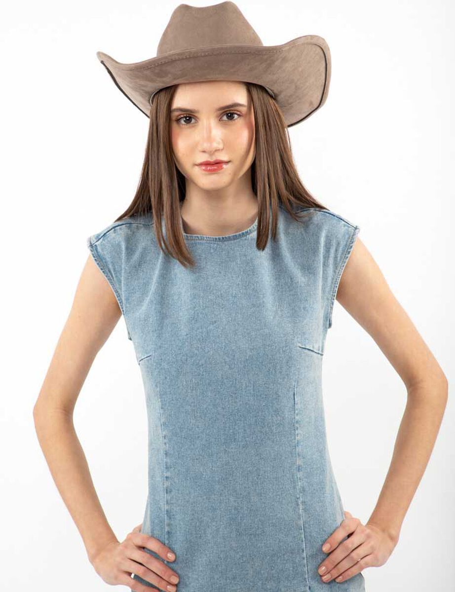 Vestido Denim Corto Manga Casquillo Mujer Icono