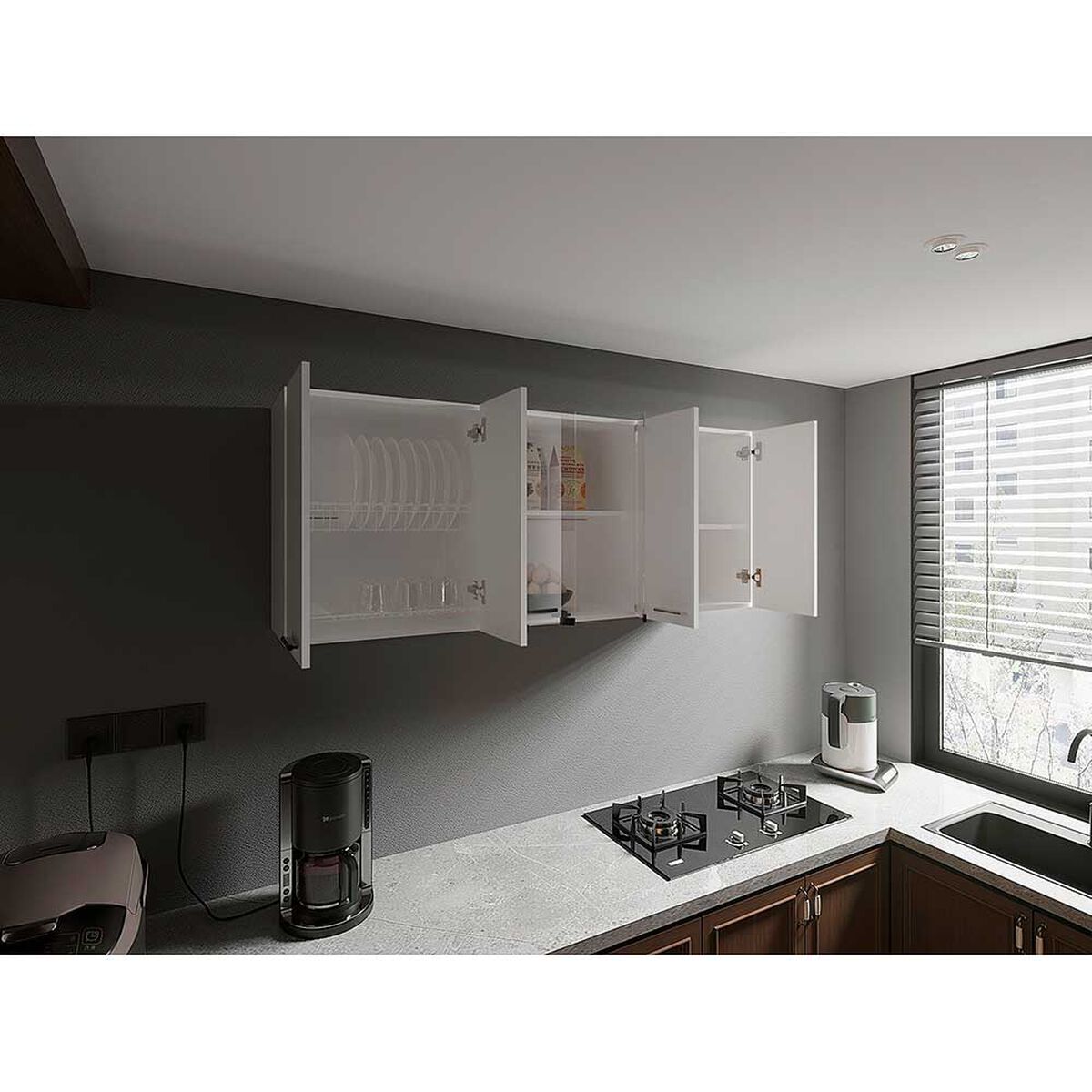 Mueble Superior de Cocina Tuhome 150 Vidrio 6 Puertas Blanco