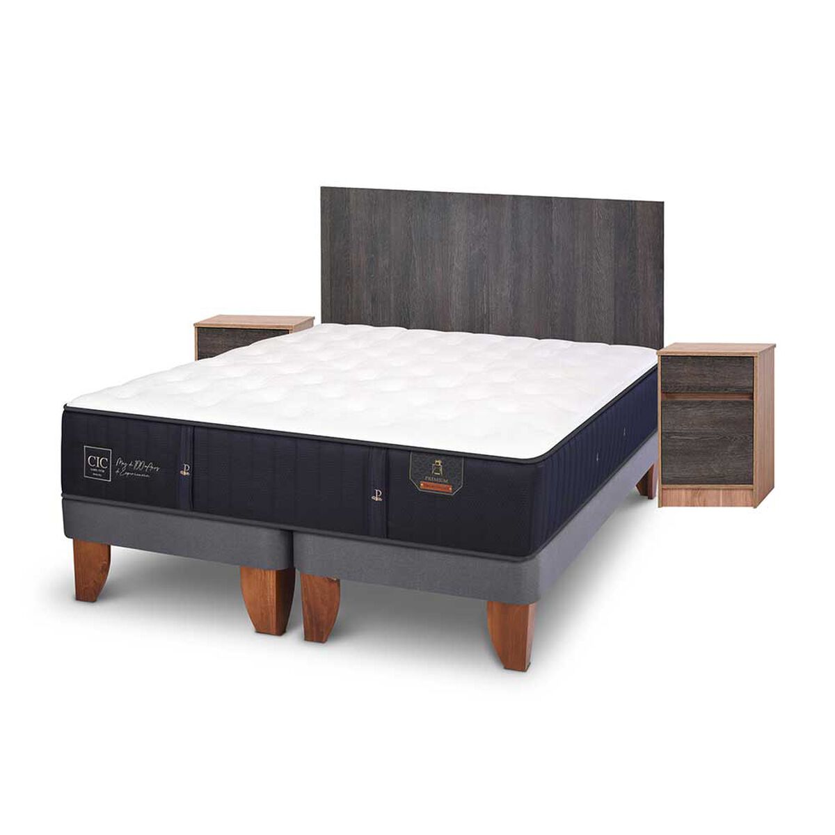 Cama Europea CIC Base Dividida King Premium + Respaldo + 2 Veladores Espresso