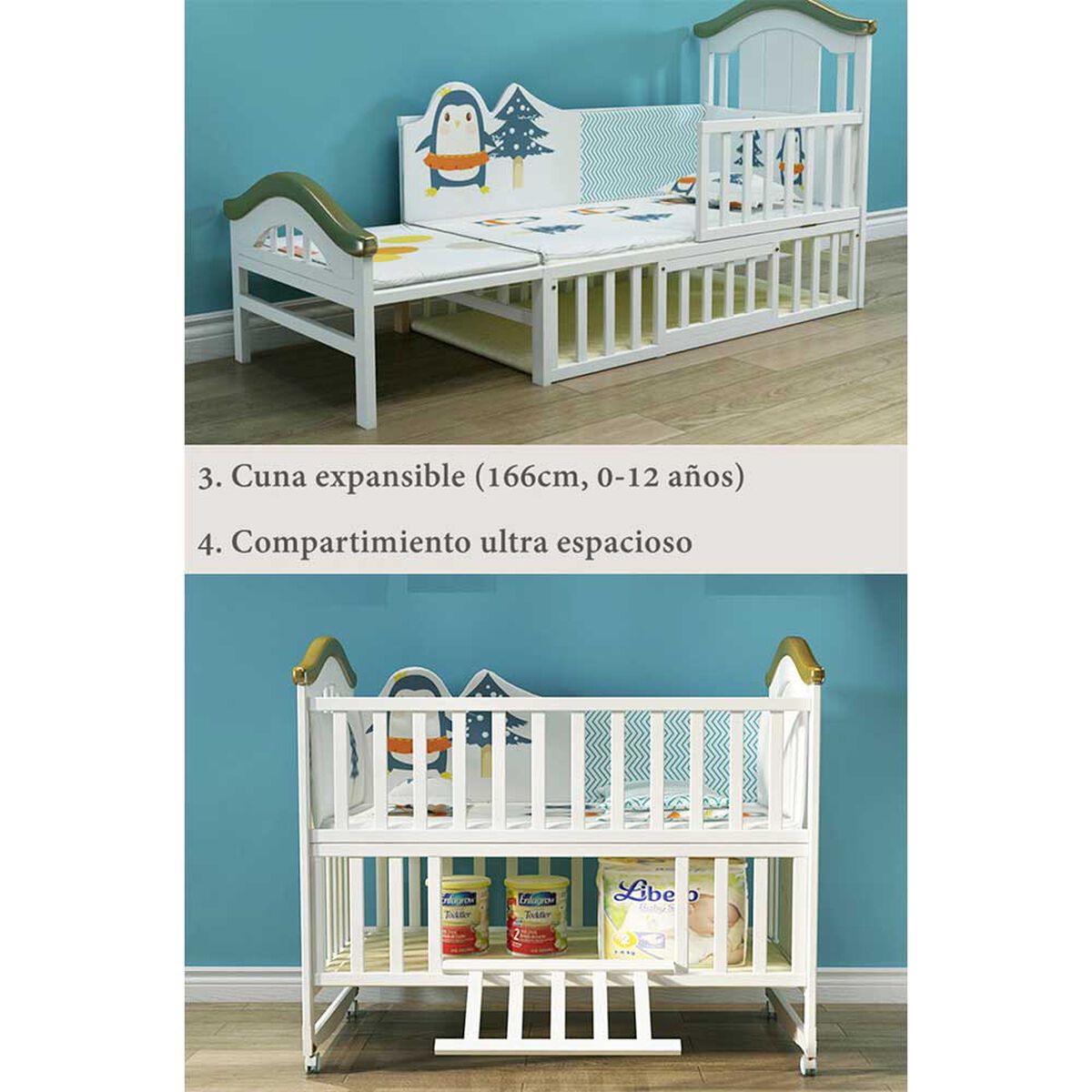 Cuna Colecho Madera con Mudador Mosquitero Lubabycas Azul