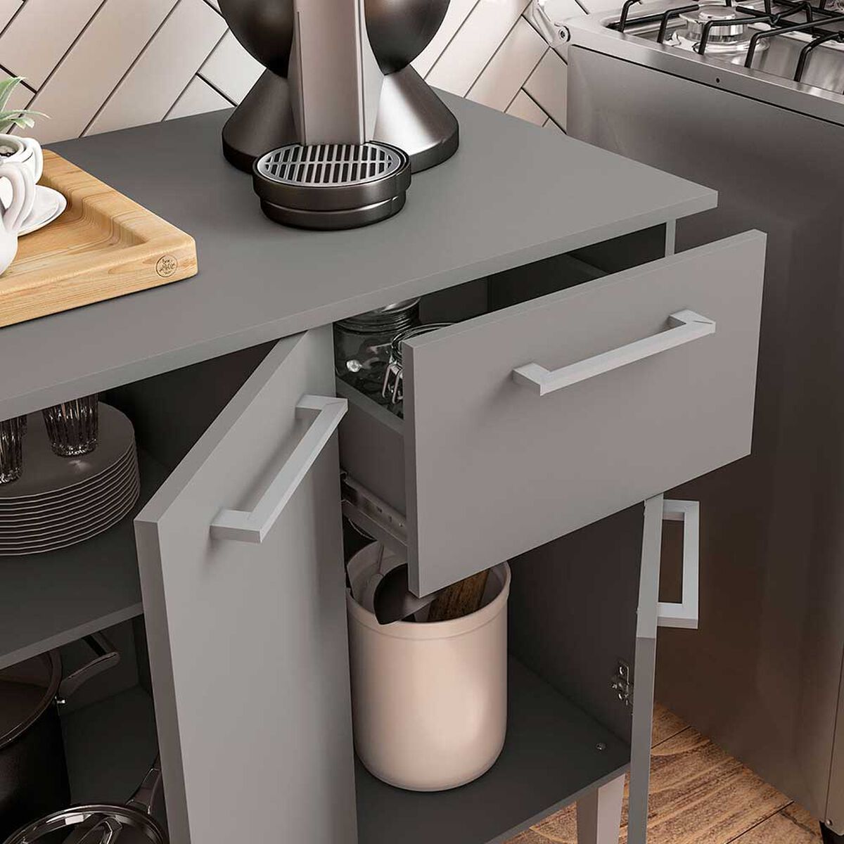 Mueble de Cocina Base Vekkahome Evandro 1 Cajón 3 Puertas Blanco