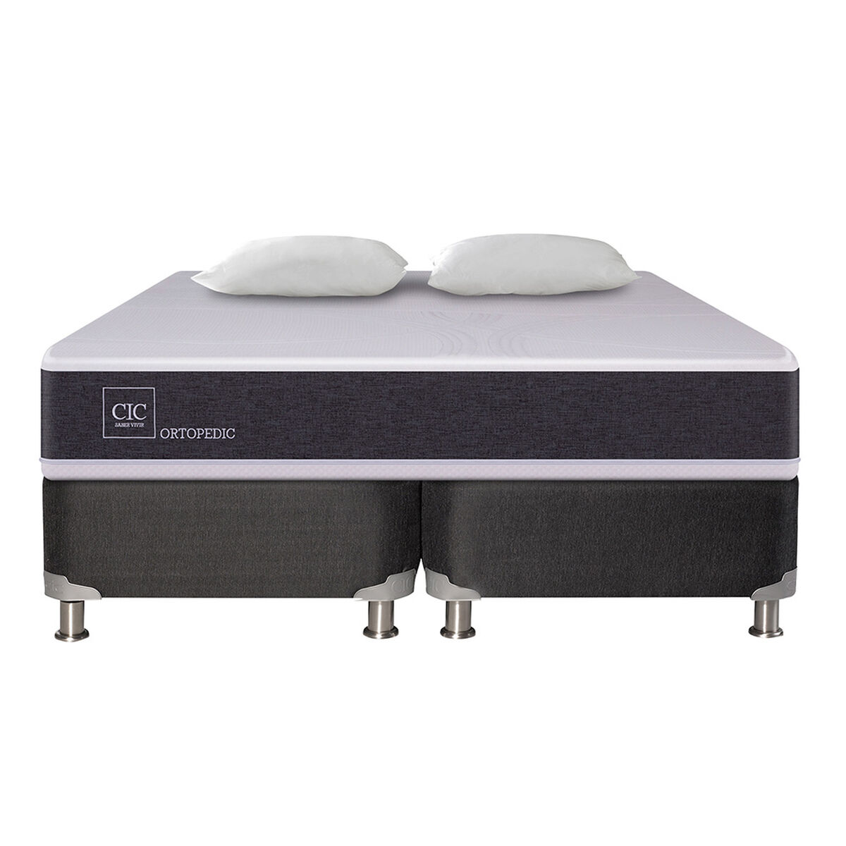 Box Spring CIC Base Dividida 2 Plazas Ortopedic + Almohadas