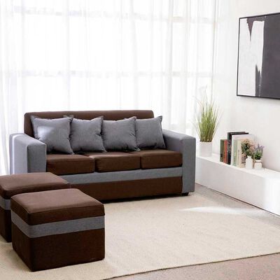 Juego de Living Almore Paris Sof&aacute; 3 Cuepos + Dos Pouf 1 Cuerpo Gris Caf&eacute;