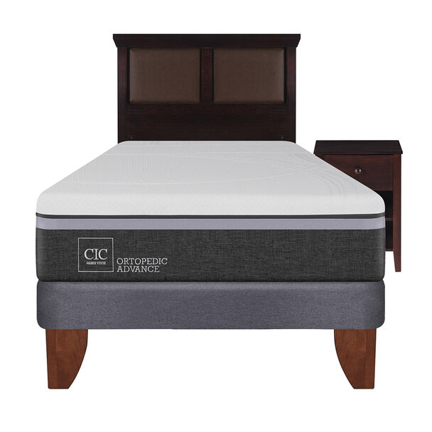 Cama Europea CIC 1,5 Plazas Ortopedic Advance + Respaldo + Velador New Torino Chocolate