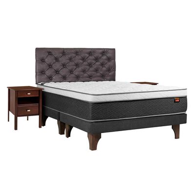 Cama Europea Celta Base Dividida King Everest + Respaldo + 2 Veladores Capitoné