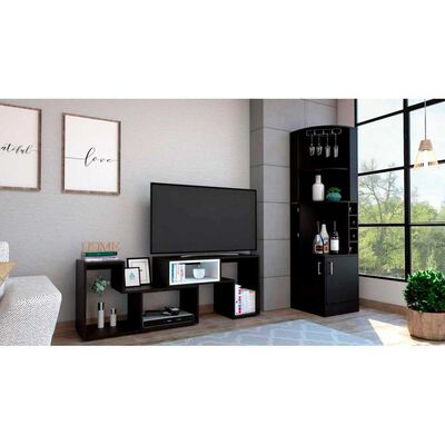 Combo Bar Esquinero + Rack TV40 Extensible TuHome Beijing Wengue Blanco