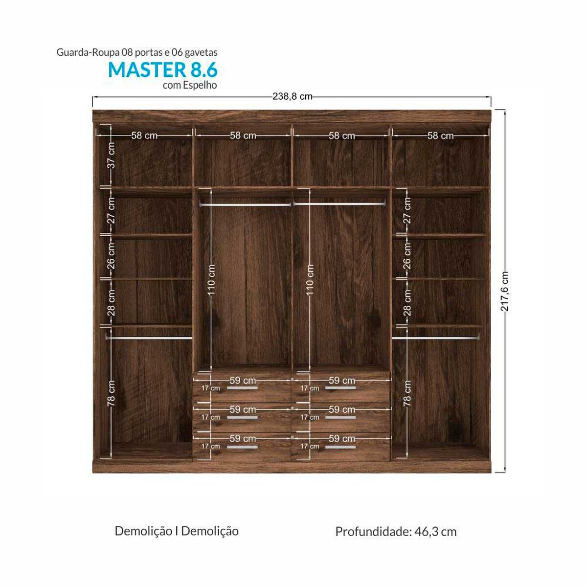 Clóset Altavision Master 8 Puertas 6 Cajones Café