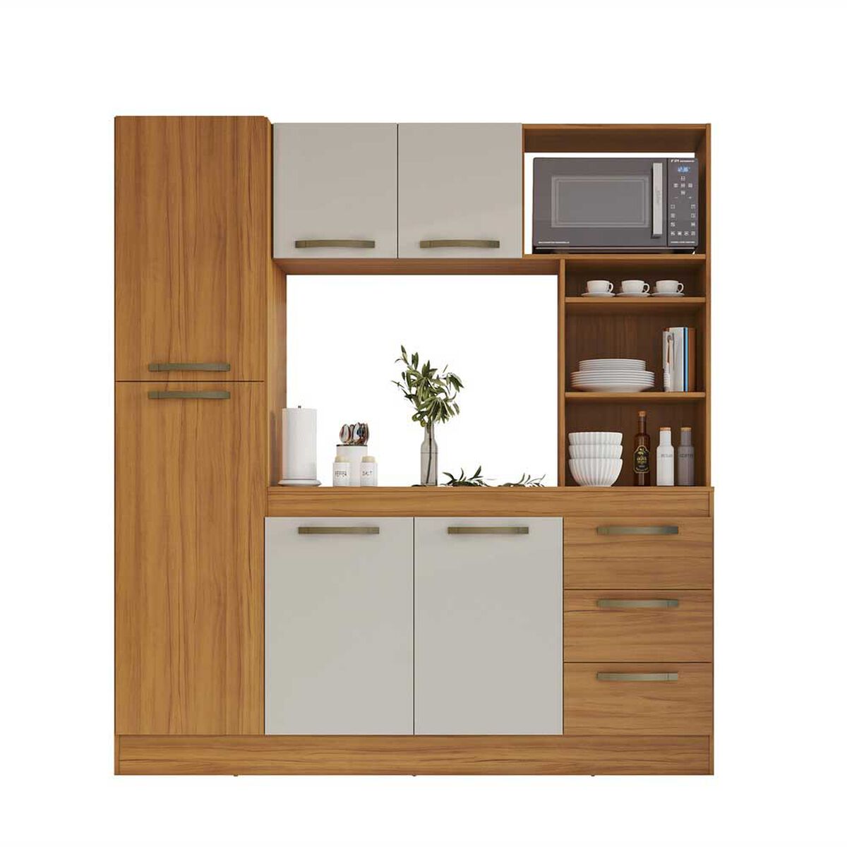 Mueble de Cocina Home Mobili Maiten 6 Puertas 3 Cajones Café y Blanco Off