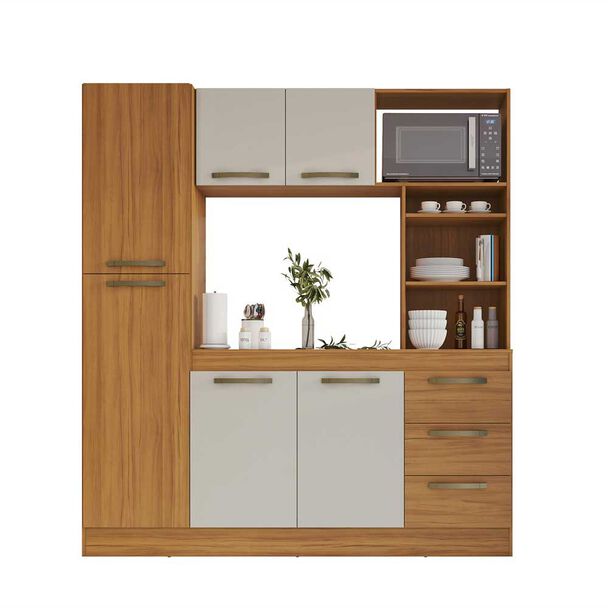 Mueble de Cocina Home Mobili Maiten 6 Puertas 3 Cajones Café y Blanco Off