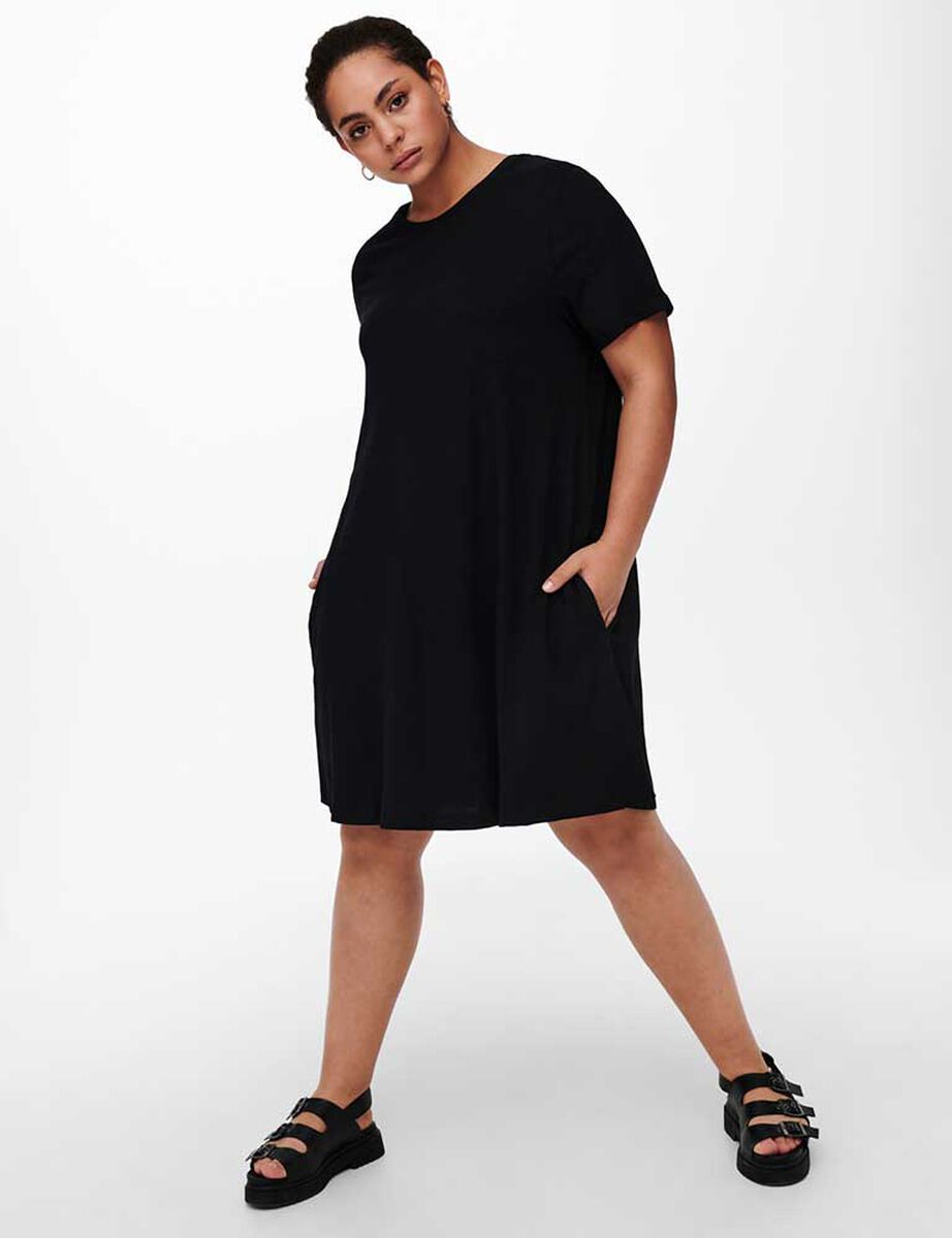 Vestido Corto Liso Manga Corta Bolsillos Mujer Only Carmakoma