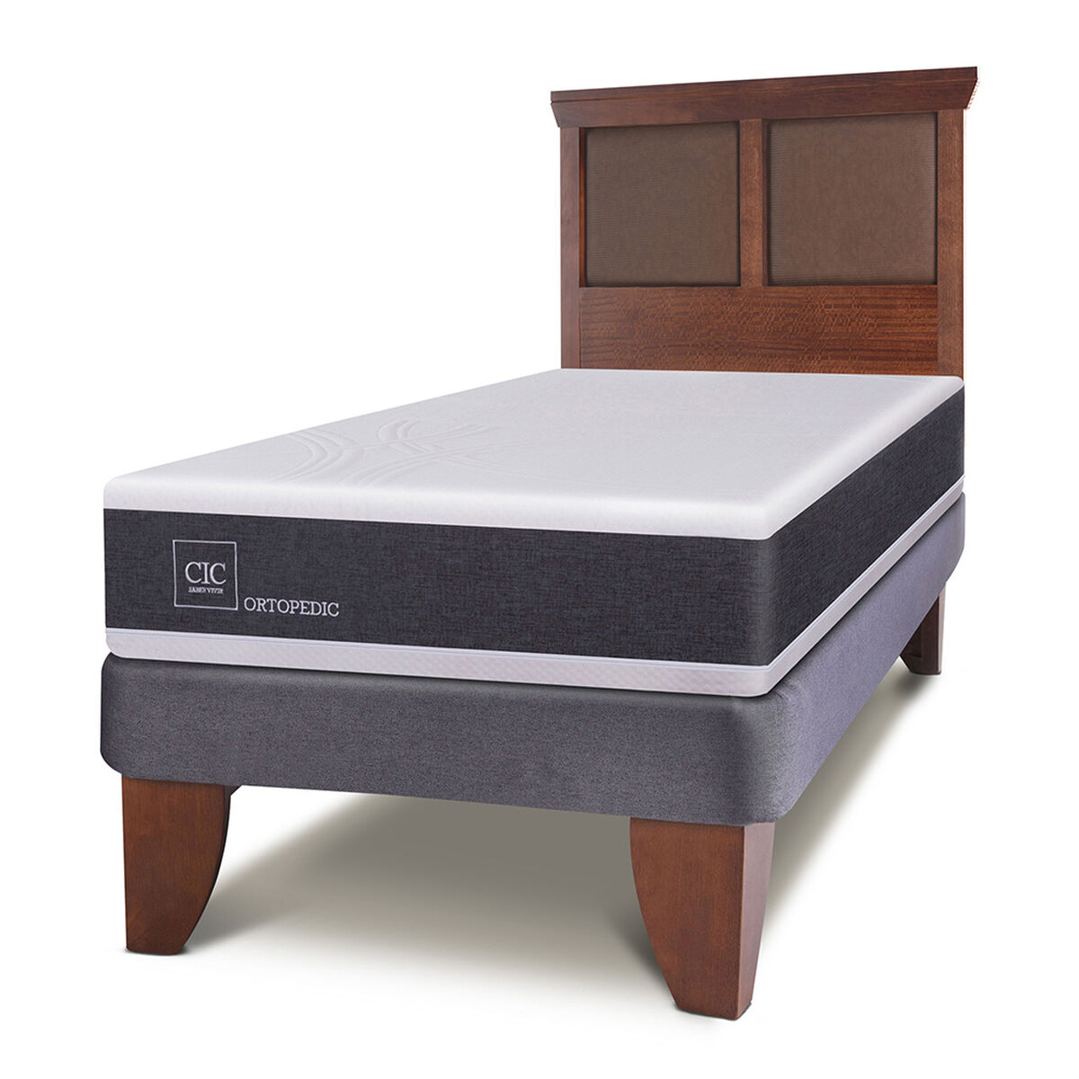 Cama Europea CIC 1,5 Plazas New Ortopedic + Respaldo New Torino Caramelo