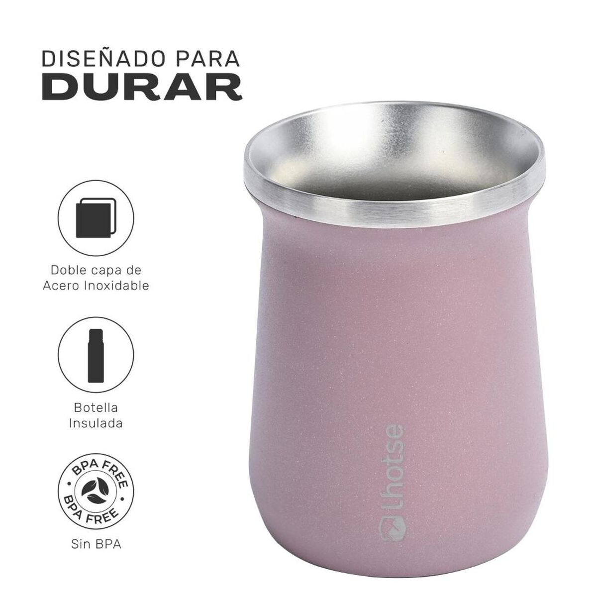 Mate Acero Inoxidable con Bombilla Lhotse Rosado
