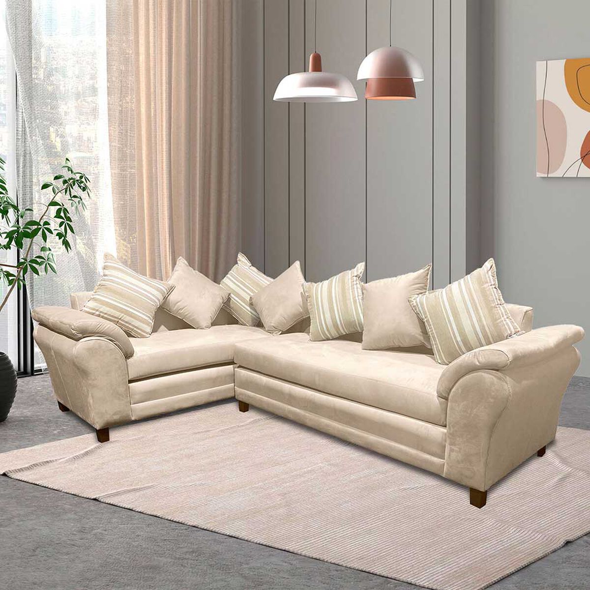 Sofá Seccional Izquierdo Living Factory Capri 5 Cuerpos Beige