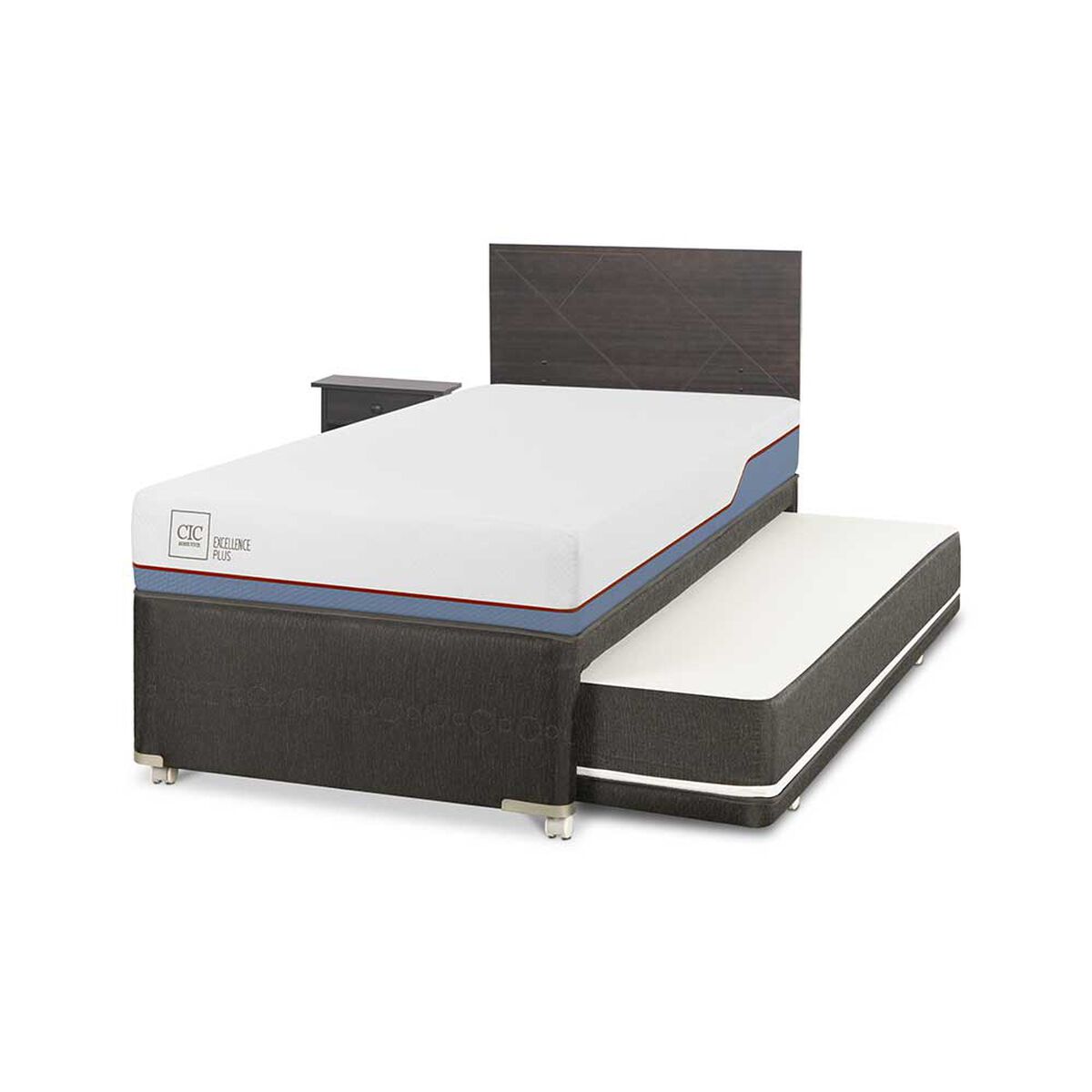 Cama Nido CIC Base Normal 1,5 Plazas Excellence Plus + Respaldo + Velador Villarrica
