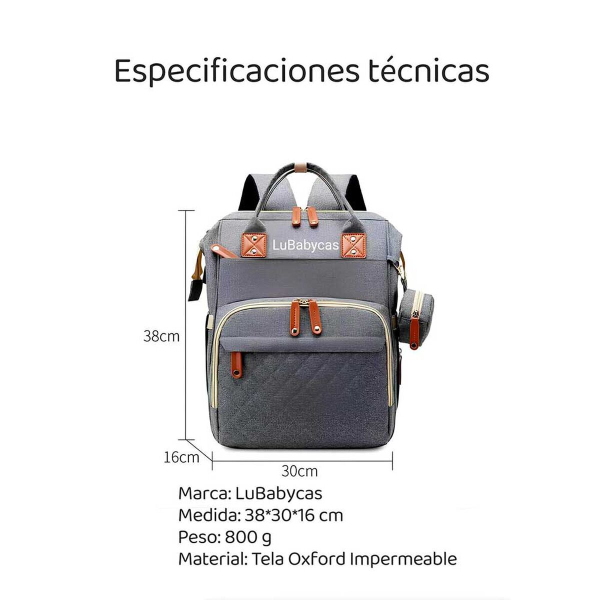 Mochila Maternal Lubabycas Impermeable con Accesorios Negra