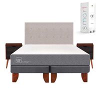 Cama Europea CIC Base Dividida 2 Plazas Smart + Respaldo + 2 Veladores Tigris