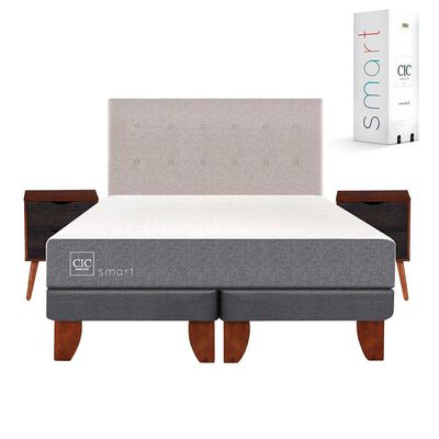 Imagen 1 del producto Cama Europea CIC Base Dividida 2 Plazas Smart + Respaldo + 2 Veladores Tigris