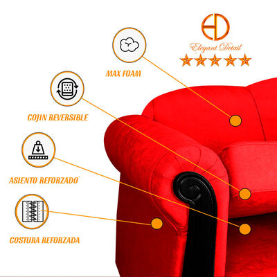 Imagen 2 del producto Juego de Living Elegant Michigan + Sitiales Tela 5 Cuerpos Rojo