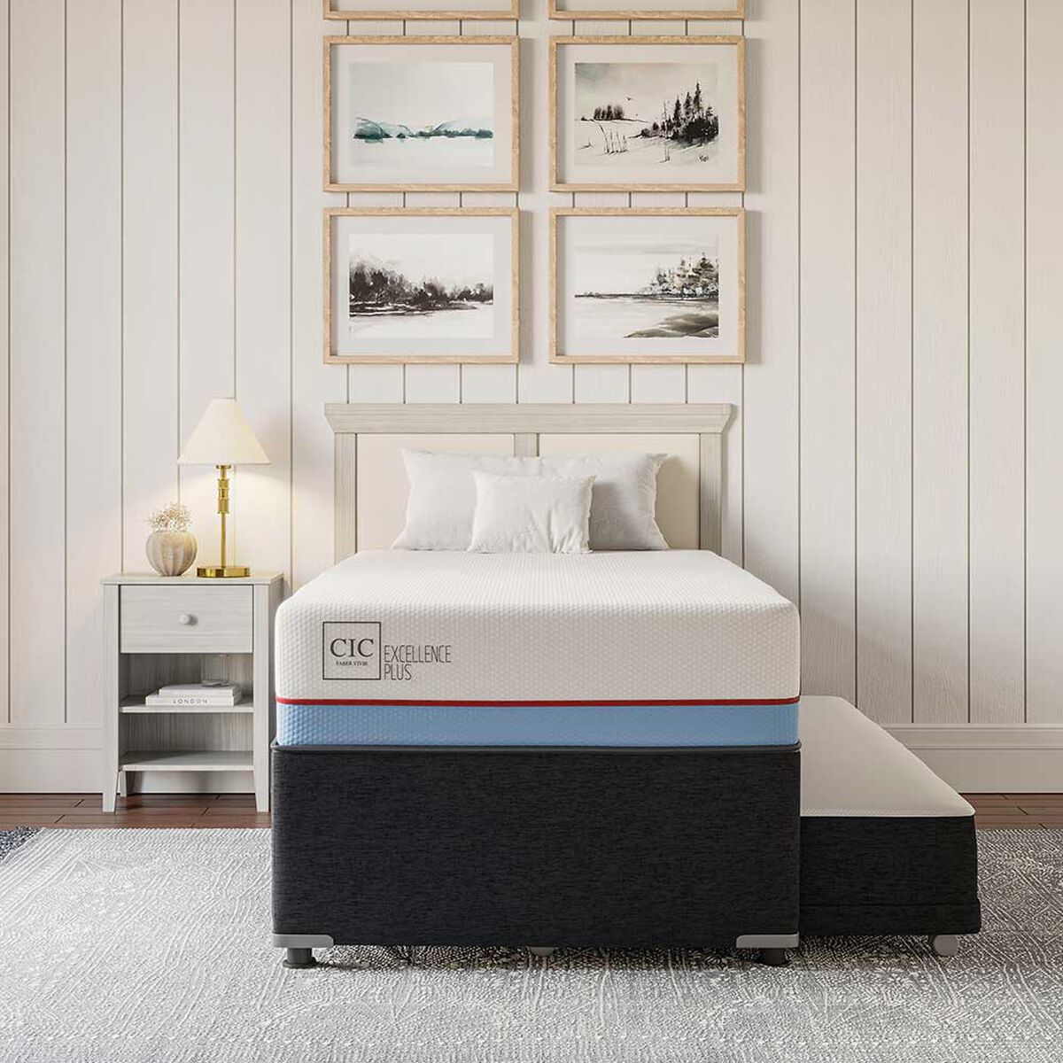 Cama Nido CIC 1,5 Plazas Excellence Plus + Respaldo Munich Olivo