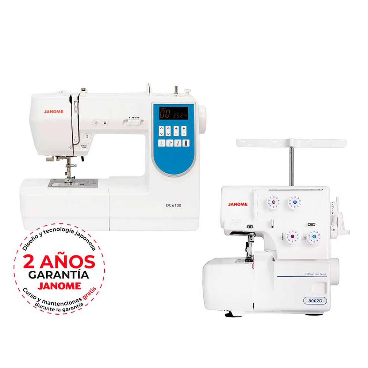 Combo Máquina de Coser Janome DC6100 + Overlock 8002D