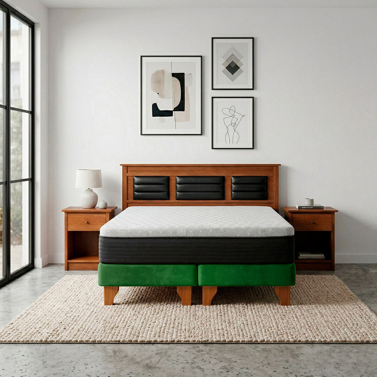 Cama Europea Latam Home 2 Plazas New Top Verde + Maderas Altair