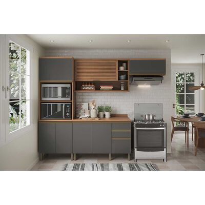 Mueble de Cocina Roca Macadamia Canela Grafito 3 Cajones 7 Puertas