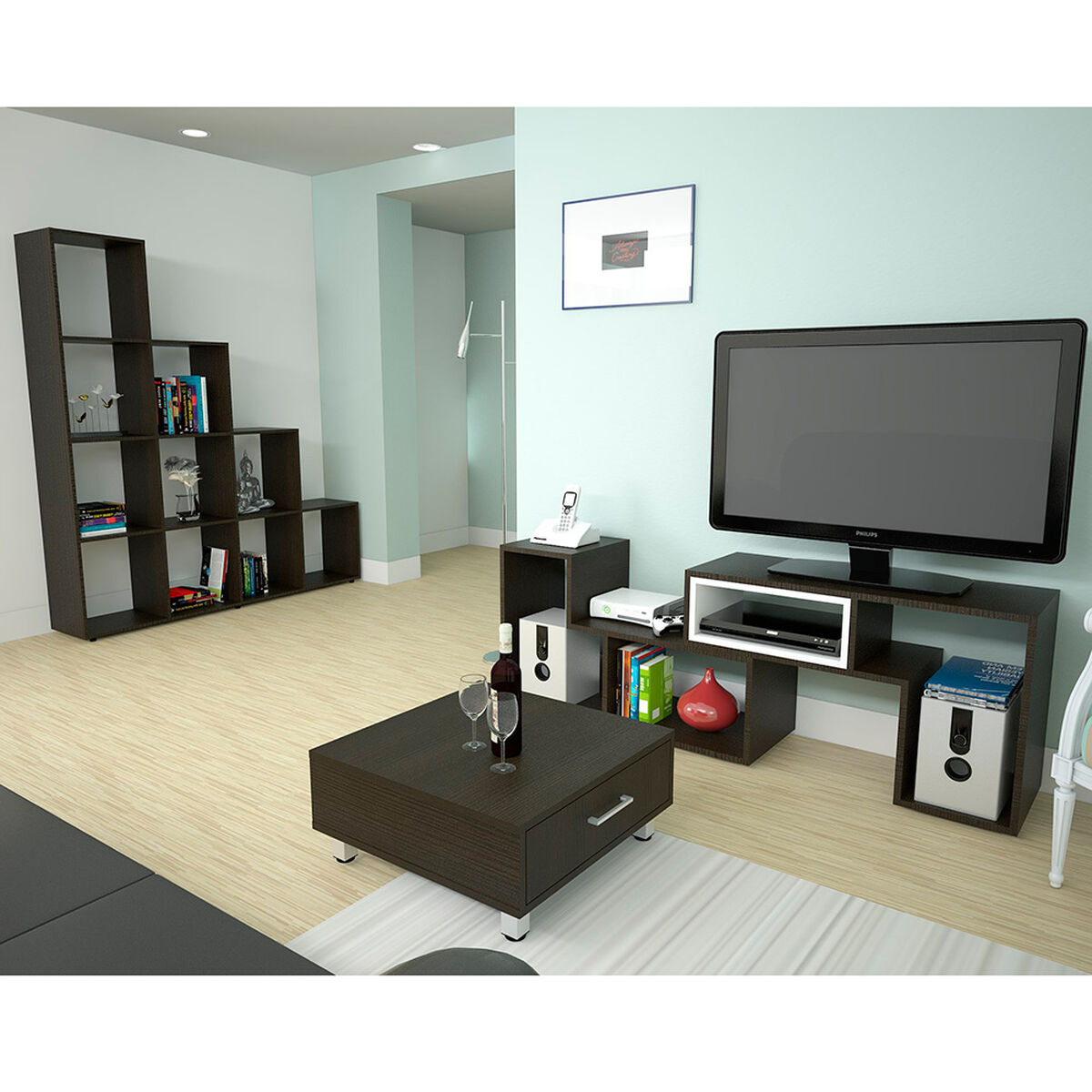 Rack Extensible + Biblioteca Beij&iacute;n + Mesa de Centro