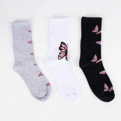Imagen 2 del producto Pack 3 Calcetin Largo de Algodón Niña Mila Negro, Rosado