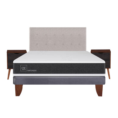 Cama Europea CIC 2 Plazas Ortopedic + Respaldo + 2 Veladores Tigris