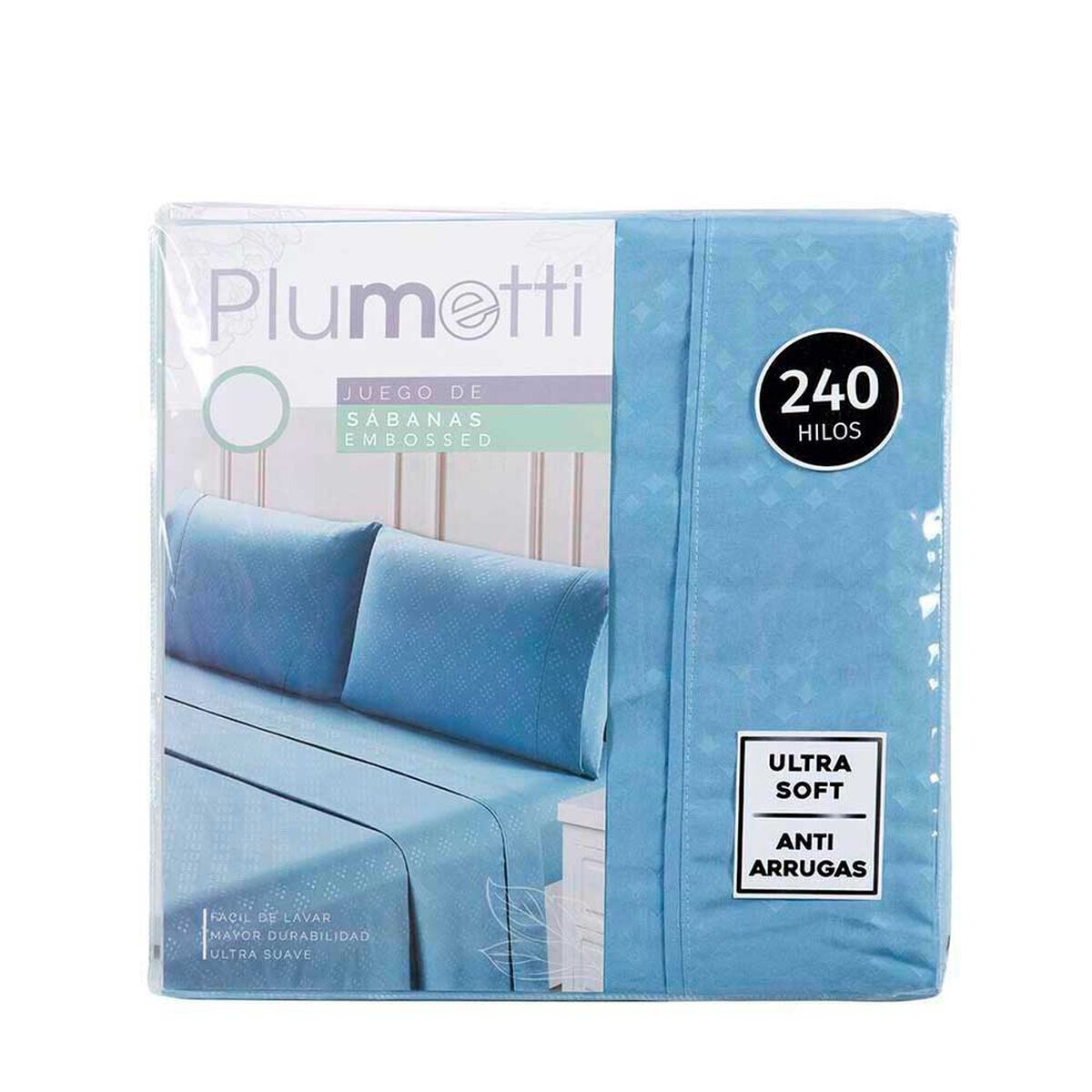 Juego de S&aacute;banas Embossed Plumetti 2 Plazas Mimosa Celeste