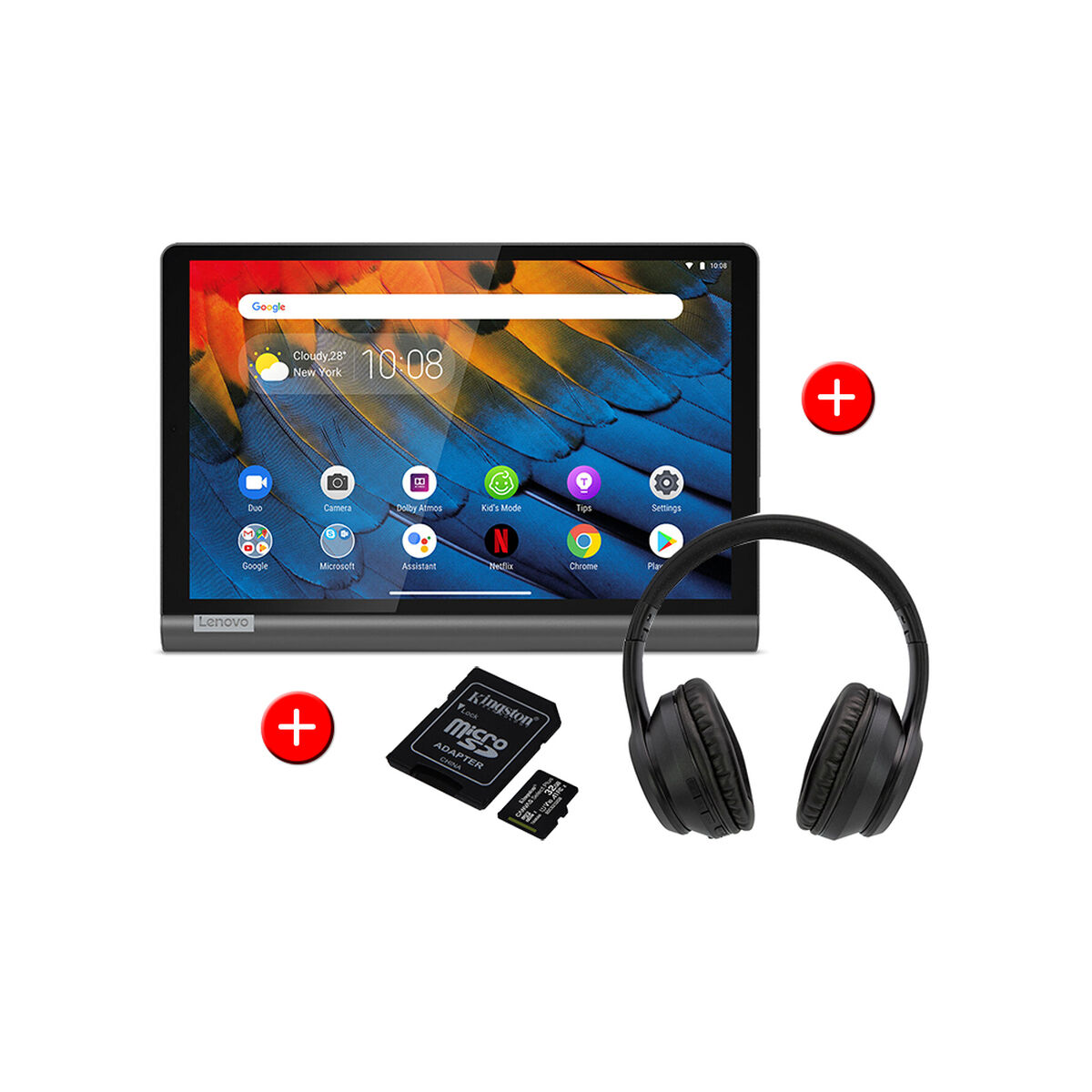 Combo Tablet Lenovo YT-X705F Yoga Smart Octa Core 4GB 64GB 10.1" Gris + Tarjeta Micro SD Kingston 32GB + Audífonos Bluetooth Monster