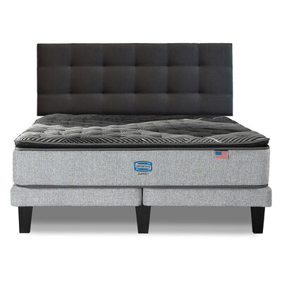Cama Europea Simmons 2 Plazas Sunset + Respaldo Urban Oscuro Gris