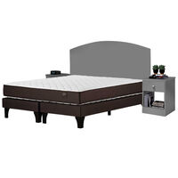 Combo Cama Europea Rosen Base Dividida 2 Plazas Ergo T + Respaldo + 2 Veladores Casanova 2 Plazas Gris