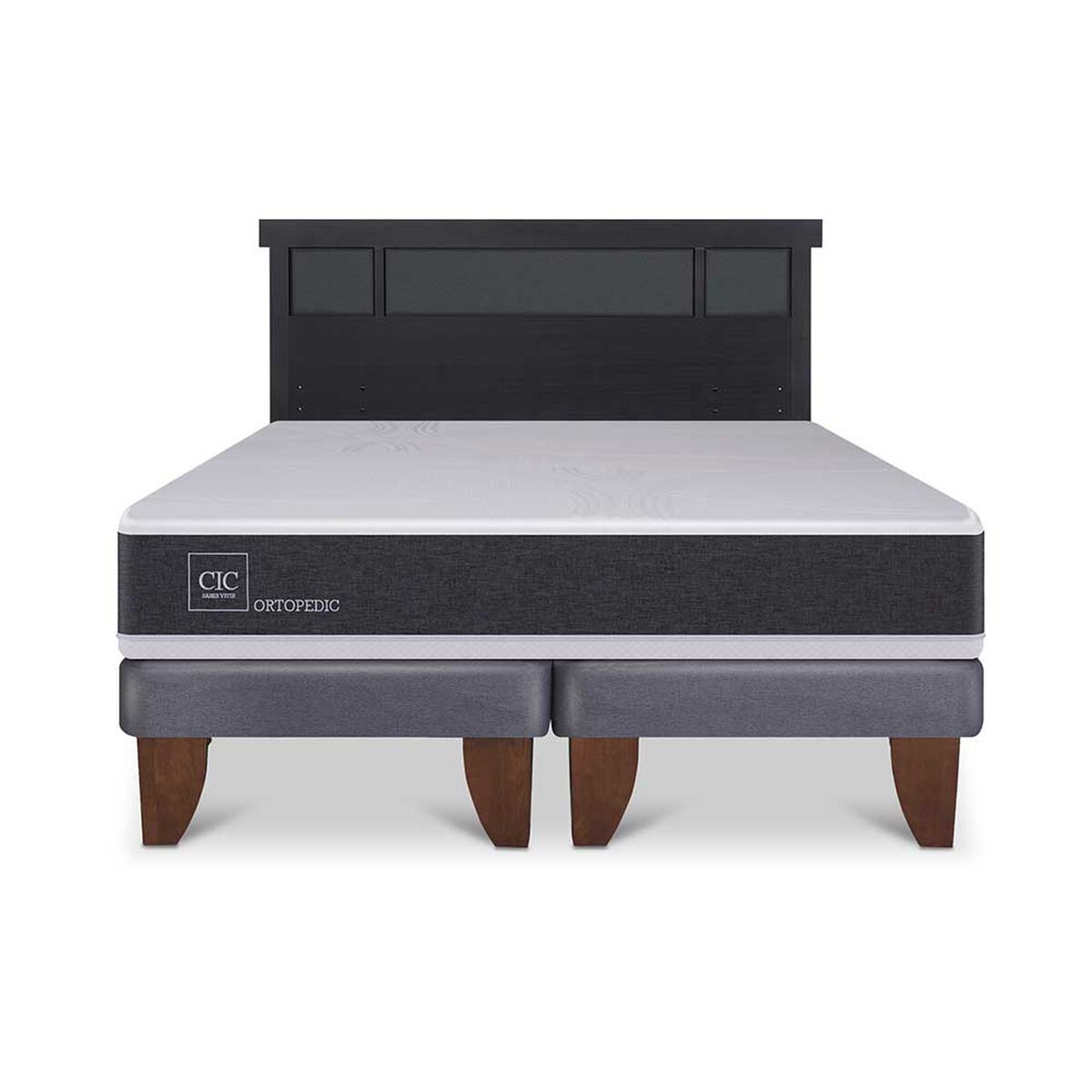 Cama Europea CIC Base Dividida 2 Plazas Ortopedic + Respaldo Dublin Negro