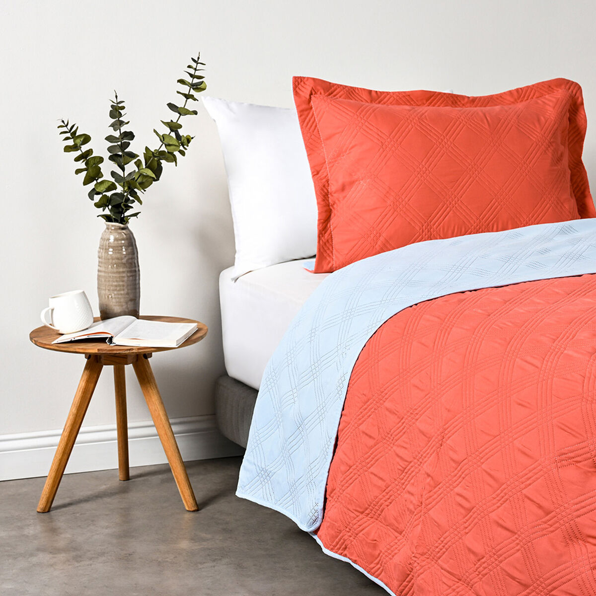 Quilt Liso American Family 1,5 Plazas Bicolor Coral