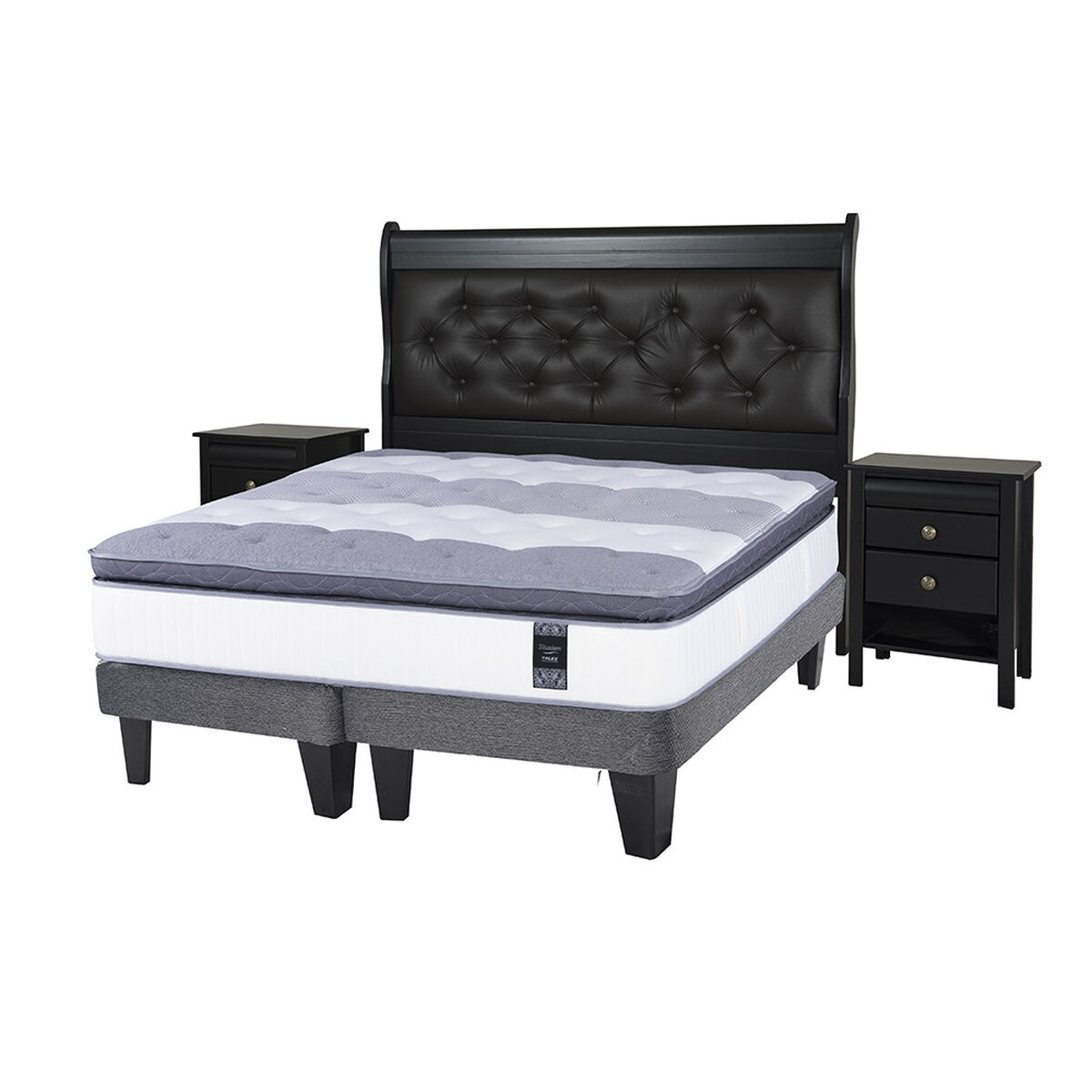 Cama Europea Flex King Titanium New + Set Maderas Capitoné Boston