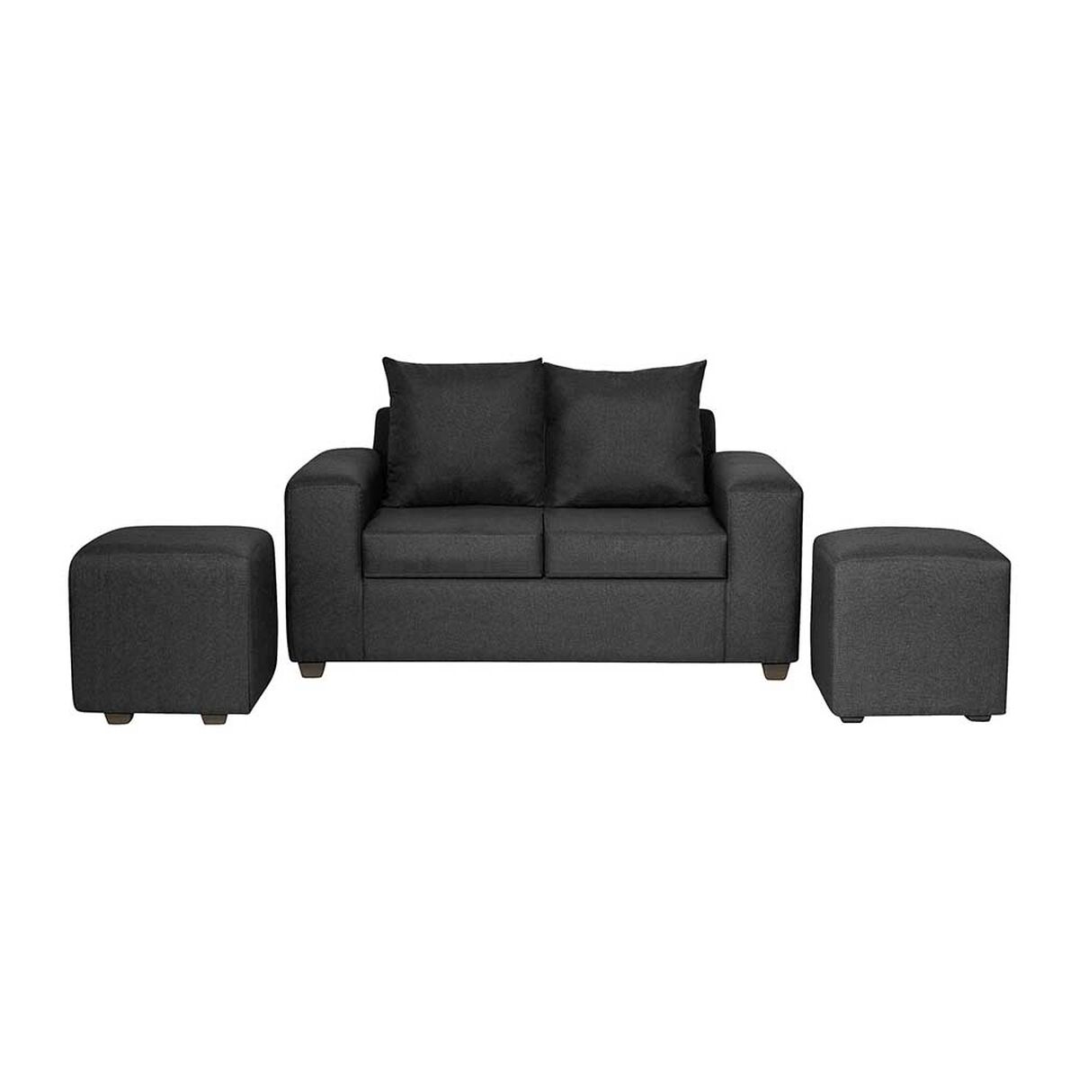 Juego de Living Innovamuebles Kahlo Sofá 2 Cuerpos + Dos Pouf 1 Cuerpo Negro