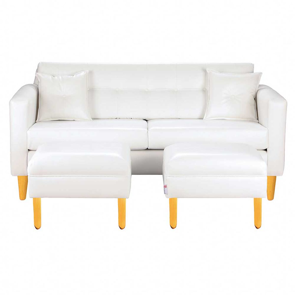 Juego de Living Bodevir New Retro PU 04 Sofá 3 Cuerpos + Dos Pouf 1 Cuerpo Blanco 