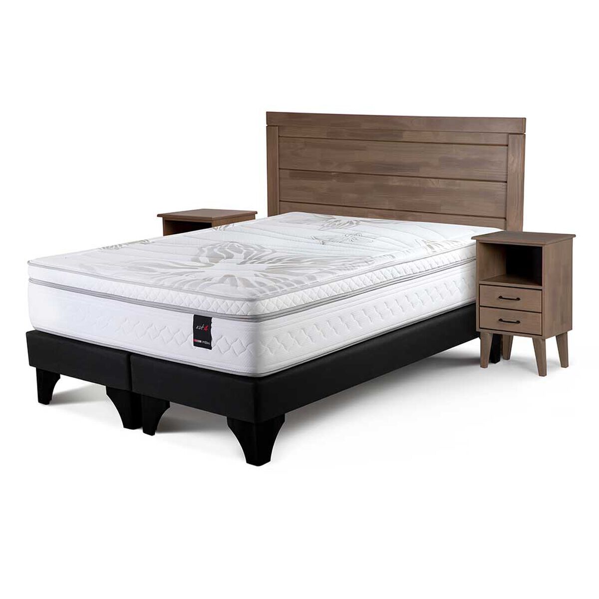 Cama Europea Rosen Base Dividida 2 Plazas Art 4 + Respaldo + 2 Veladores Sicilia