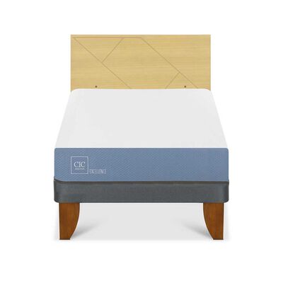 Cama Europea CIC 1,5 Plazas Excellence + Respaldo Villarrica Mostaza