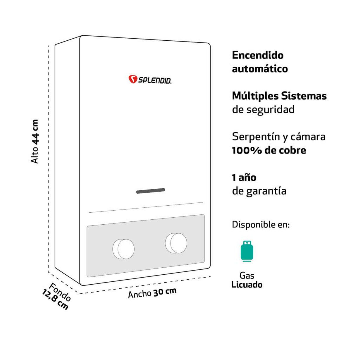 Calefont 5 litros Gas licuado Tiro natural Splendid