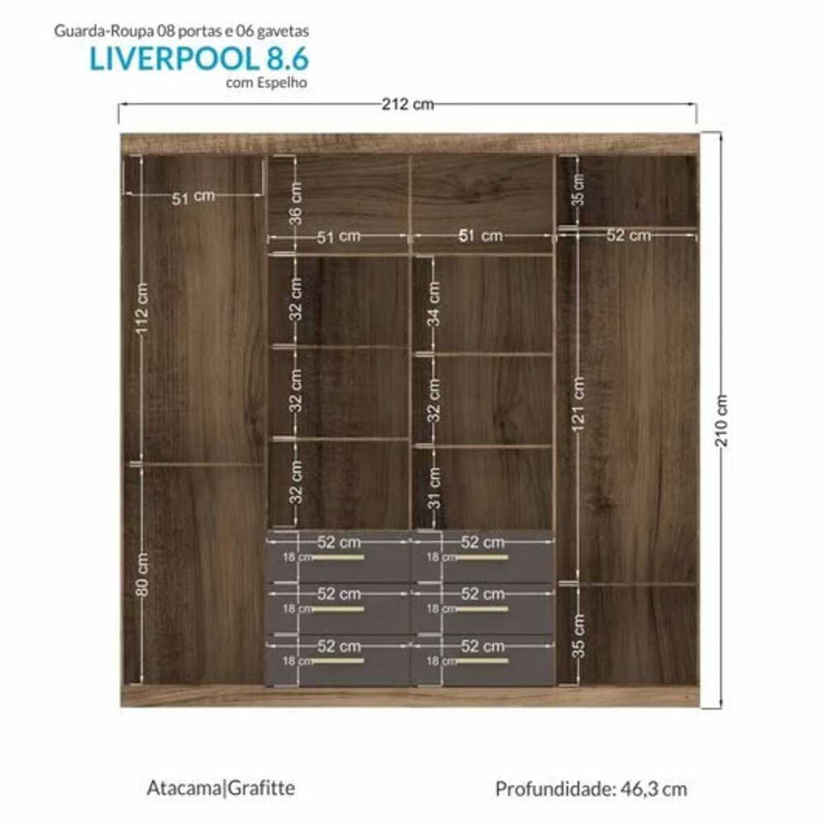 Clóset Onessta Liberpool 8 Puertas 6 Cajones Jatoba Grafito