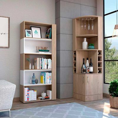 Imagen 1 del producto Combo Bar Esquinero + Biblioteca TuHome Beijing Wengue Blanco