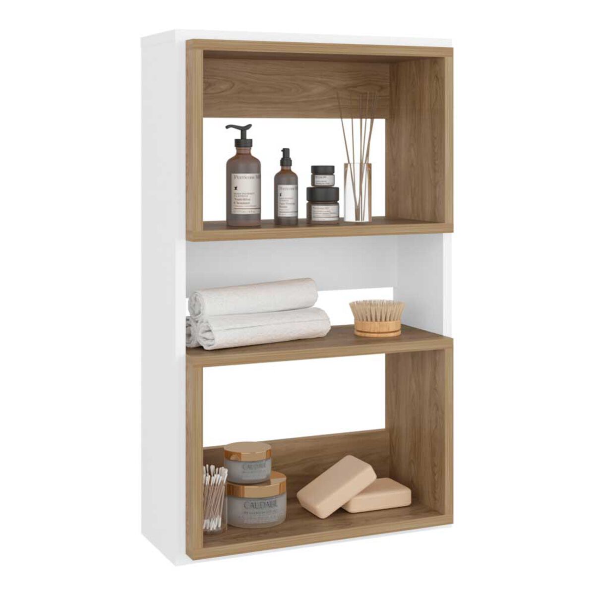 Mueble Auxilar Muro Baño Tuhome Eco Blanco y Fresno 